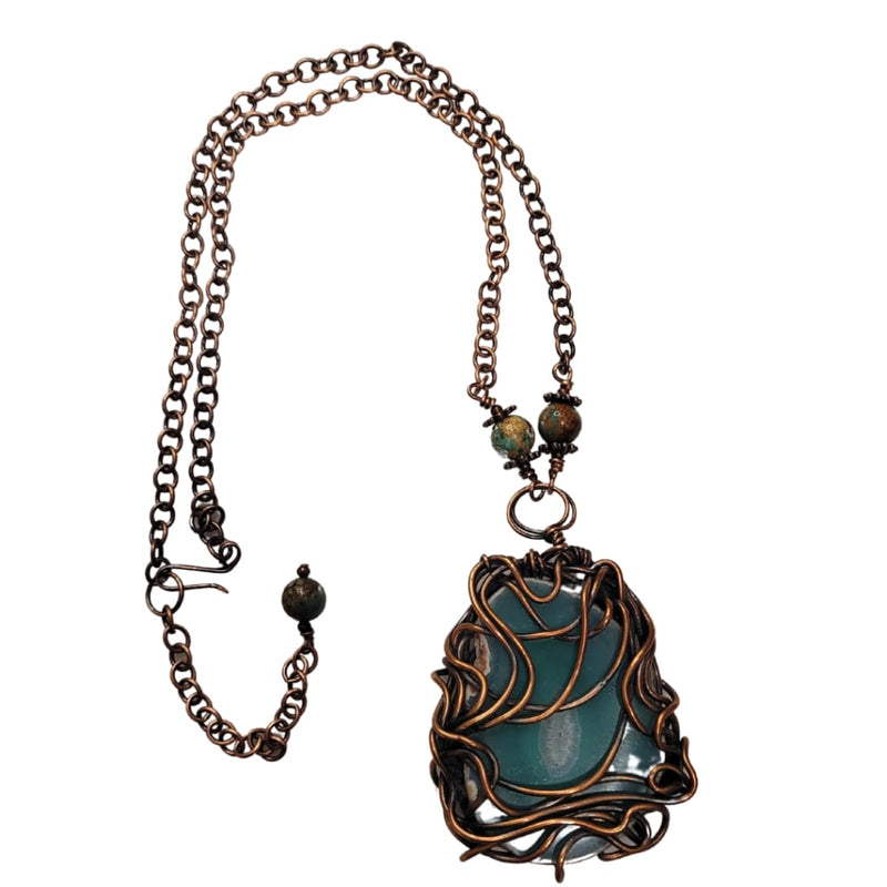 Teal Brazilian Agate and Copper Pendant Necklace 2 Necklaces