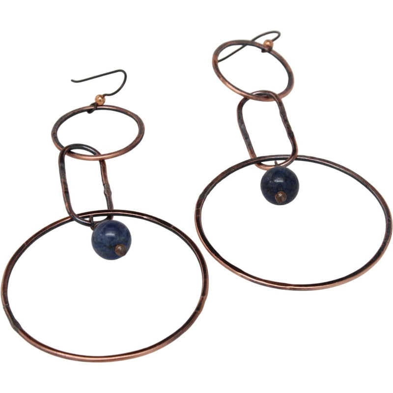 The VOICE Triple Hoop Copper and Lapis Statement Earrings Earrings