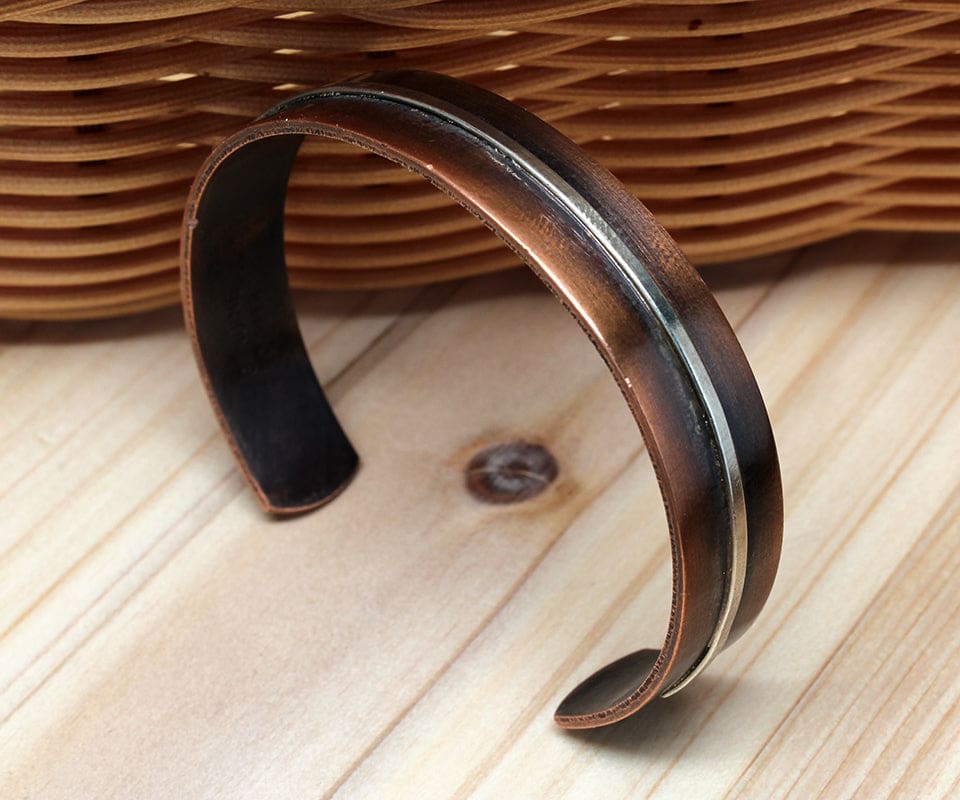 Unisex Copper and Argentium Silver Stripe Cuff Bracelet Bracelets